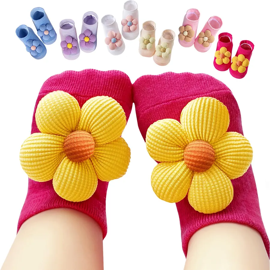 Baby Girl Socks 6 Pairs Newborn Infants Non Slip Cotton Socks for Babies
