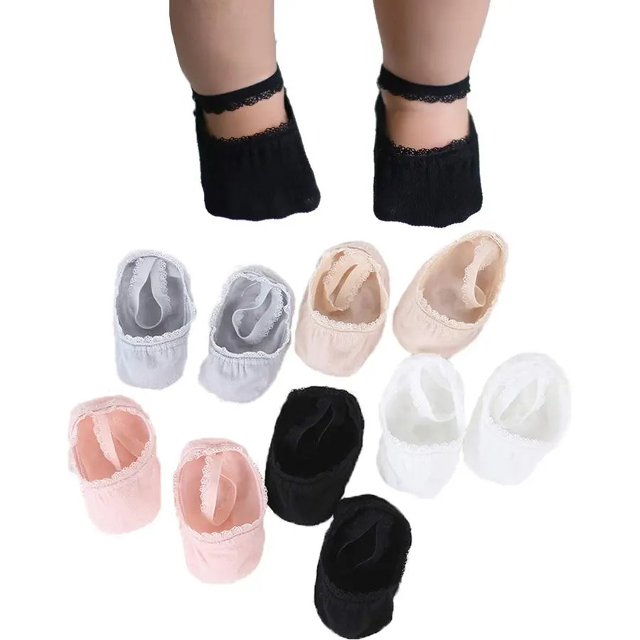 Baby Girl Socks Lace Non-skid Toddler Socks Newborn Infants Anti Slip Skid Princess Mary Jane Dress Socks 0-3T 5 Pcs