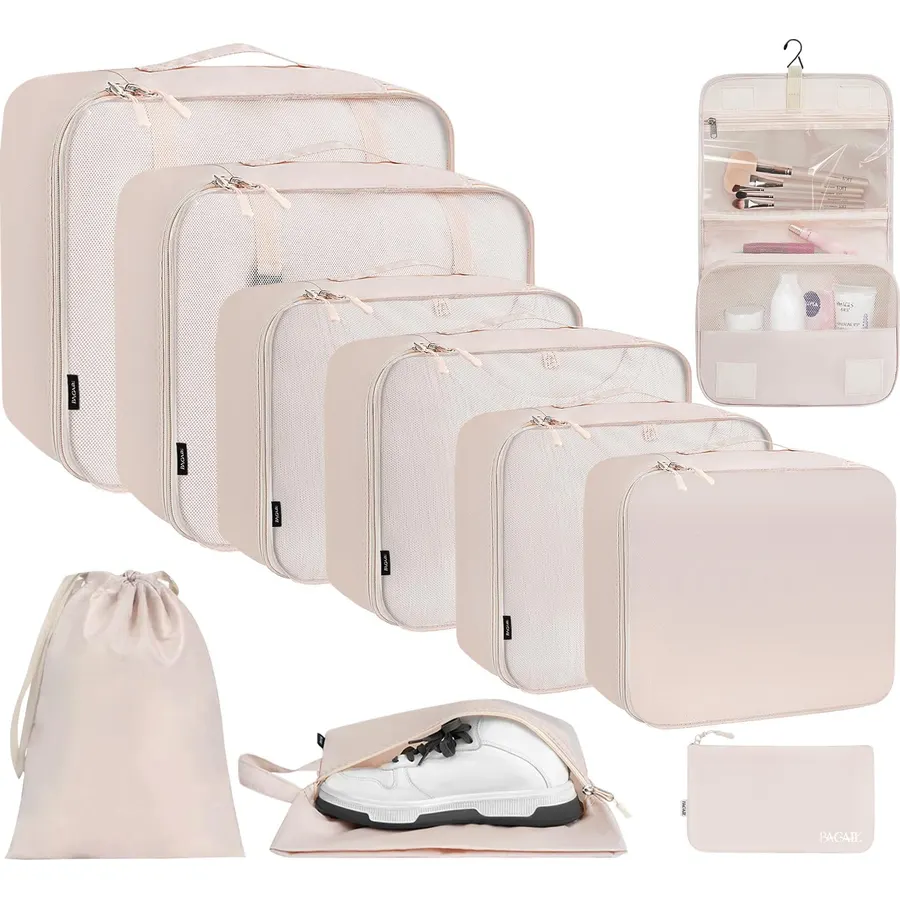 8 Set Packing Cubes for Travel, Gifts for Women Mom,Anti-Tearing Suitcase Organizer for Luggage with Shoe & Hanging Toiletry Bag,OlarHike Vacation Essentials & Accessories for Cruise Ship