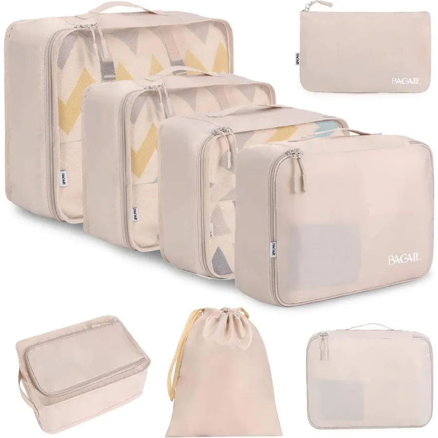 BAGAIL 4 Set/6 Set/8 Set Compression Packing Cubes Travel Accessories Expandable Packing Organizers (Half Mesh, 6-Black)