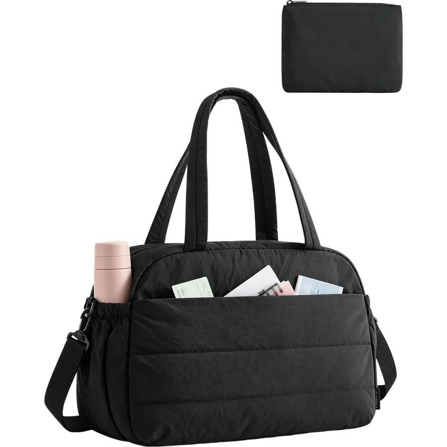 BAGSMART Gym Bag for Women, Carry on Weekender Overnight Bag, Travel Duffel Bags with Trolley Sleeve, Personal Item Travel Bag Tote Bag Workout Dance Bag, Beige-M
