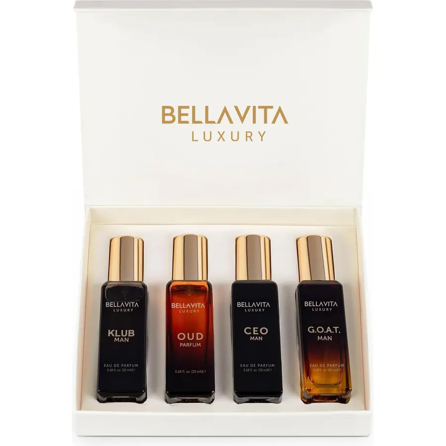 Bella Vita Organic Man Luxury Perfume Gift Set 4x20 ML for Men with Dominus, Oud, CEO, Impact Perfume|Woody, Citrusy Long Lasting EDP & EDC Fragrance Scent |80 ML