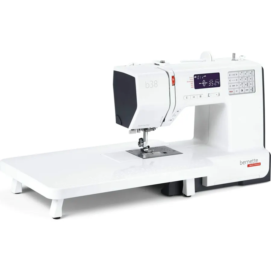 Bernette B38 Swiss Design Computerized Sewing Machine | 394 Stitches, LCD Display, Extension Table, 8 Presser Feet | Bobbins, Needles, Threader, Foot Pedal, Seam Ripper, Screwdriver, Spool Caps