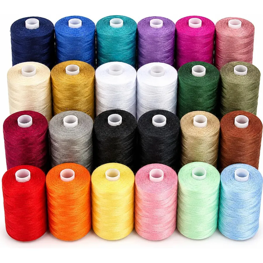 BlesSew Sewing Machine Thread – 24 Spools, 1000 Yards Each – All Purpose Polyester Thread Set, 22 Colors + Black & White – Thread for Sewing Machine, Ideal for Beginners, Quilting & Repairs
