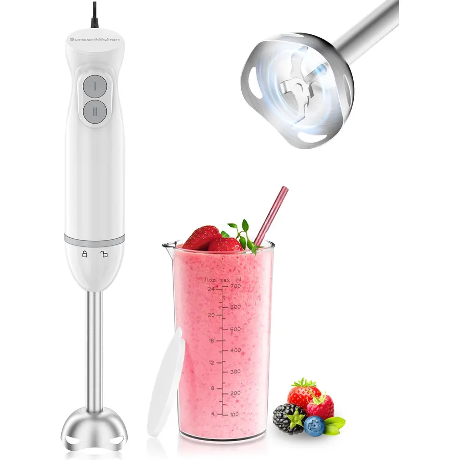 Bonsenkitchen Hand Blender,2-In-1 Emulsion Handheld with 2 Mixing Speeds