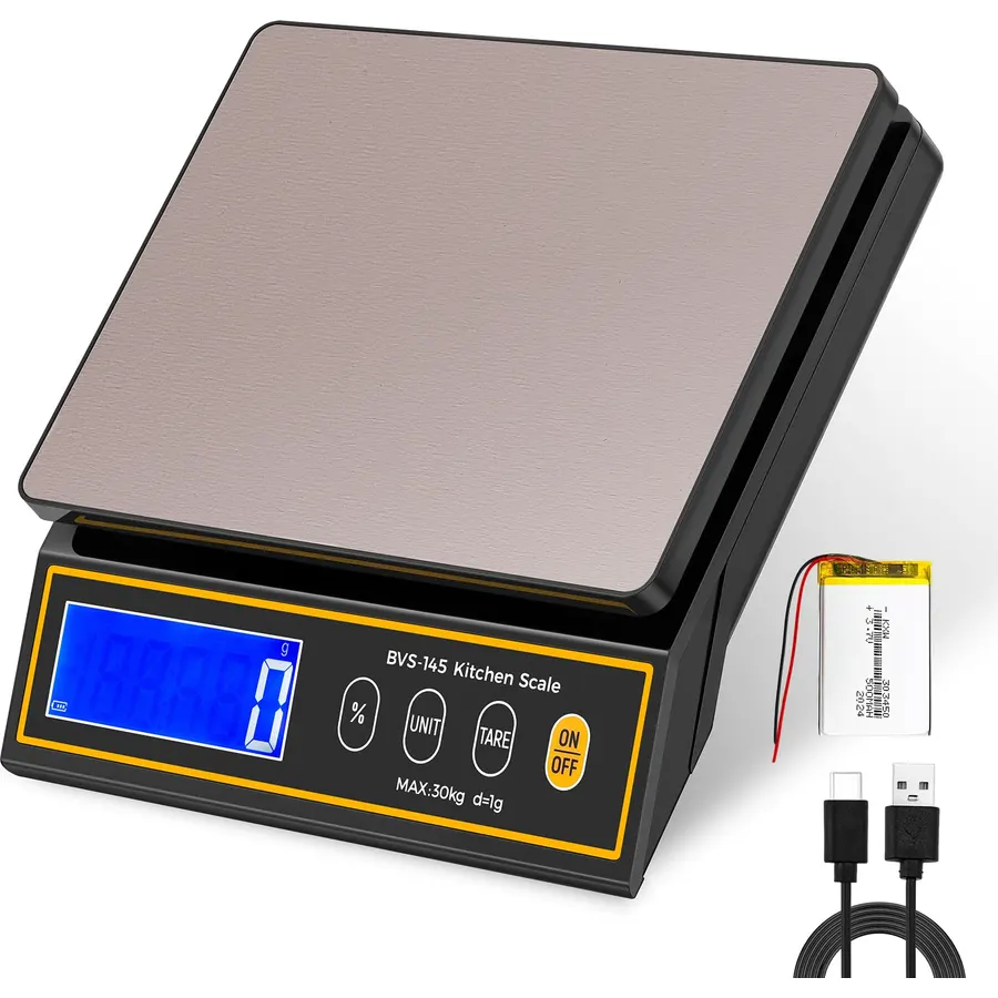 Bonvoisin Baking Scale with Percentage Weighing Function 66lb/ 30kg Large Digital Kitchen Scale for Candle, Soap and Sourdough Bread Making Rechargeable Food Cooking Scale