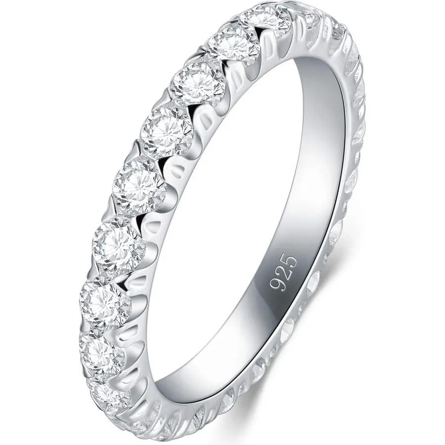 BORUO 925 Sterling Silver Eternity Band for Oura Ring, 1.5mm/3mm, 4-12