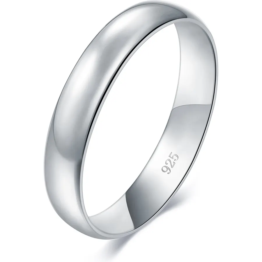BORUO Wedding Band, Sterling Silver or Waterproof Gold Plated, Sizes 4-15