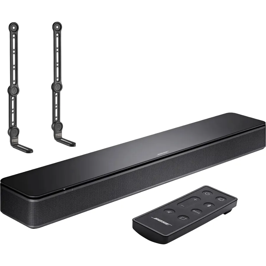 Bose TV Speaker Bundle with Aux Cable, Wall Mount - Soundbar for TV with Bluetooth and HDMI-ARC Connectivity, All-in-One Compact Soundbar, Includes Remote Control, (Black)