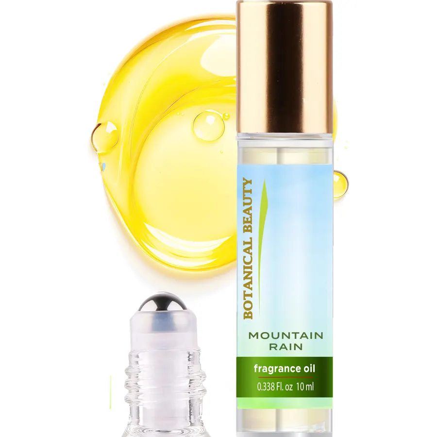 Botanical Beauty MOUNTAIN RAIN FRAGRANCE OIL ROLL-ON, Skin Friendly Long Lasting Rollerball Perfume Oil for Women & Men, blend of Rose, Lavender, Lemon, Orange Peel, Musk, Pine (0.338 Fl Oz 10 ml)