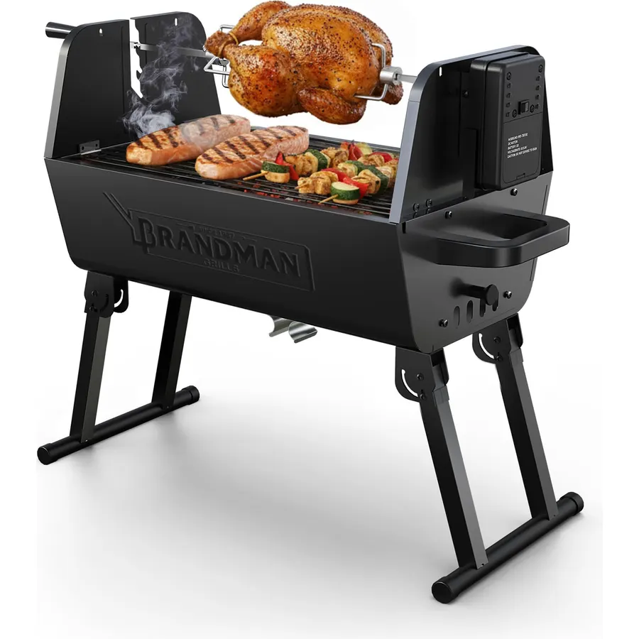BRANDMAN GRILLS SINCE 1987 2 in 1 Portable Charcoal BBQ Rotisserie Grill