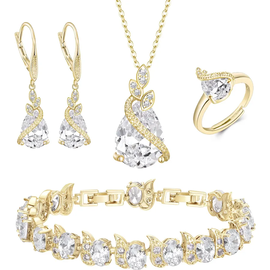 BriLove Wedding Bridal CZ Jewelry Set for Women Bride Bridesmaid