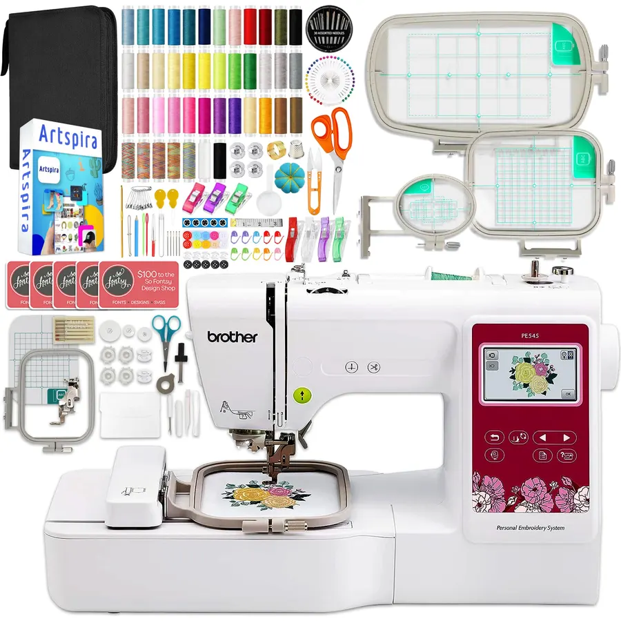 Brother PE545 4" x 4" Embroidery Machine with 4 Embroidery Hoops, Thread & 230+ Accessories