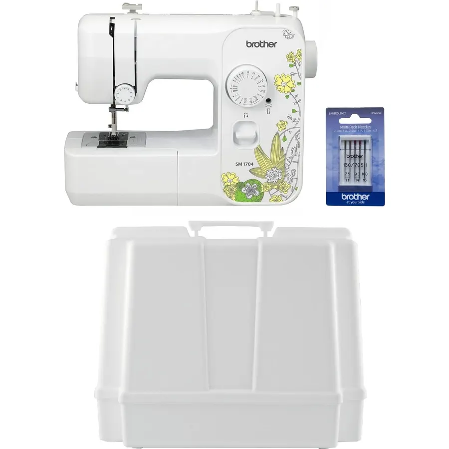 Brother SM3701 37-Stitch Free Arm Sewing Machine, Hard Plastic Storage and Carry Case and 5-Piece Sewing Machine Needles