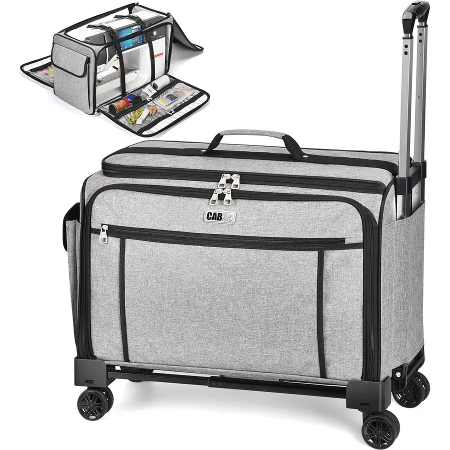 Everything Mary XL Rolling Sewing Machine Case – Black Craft Bag with 4 Wheels – Portable Organizer