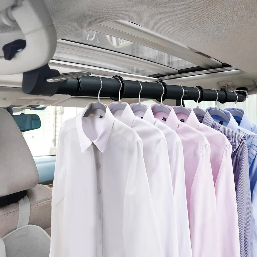 Car Clothes Hanger Bar, 30-63 Inches Expandable Heavy Duty Car Clothes Rack for Car Travel - Adjustable Clothes Storage Hanger Automotive Travel Hanging Rack for Most Cars,Trucks,SUVs,Road Travelers
