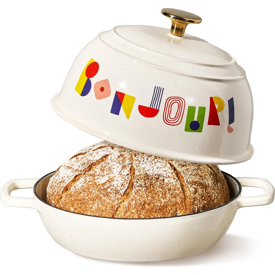 CAROTE Cast Iron Dutch Oven Pot with Lid, 5QT Round Bread Oven, Bonjour
