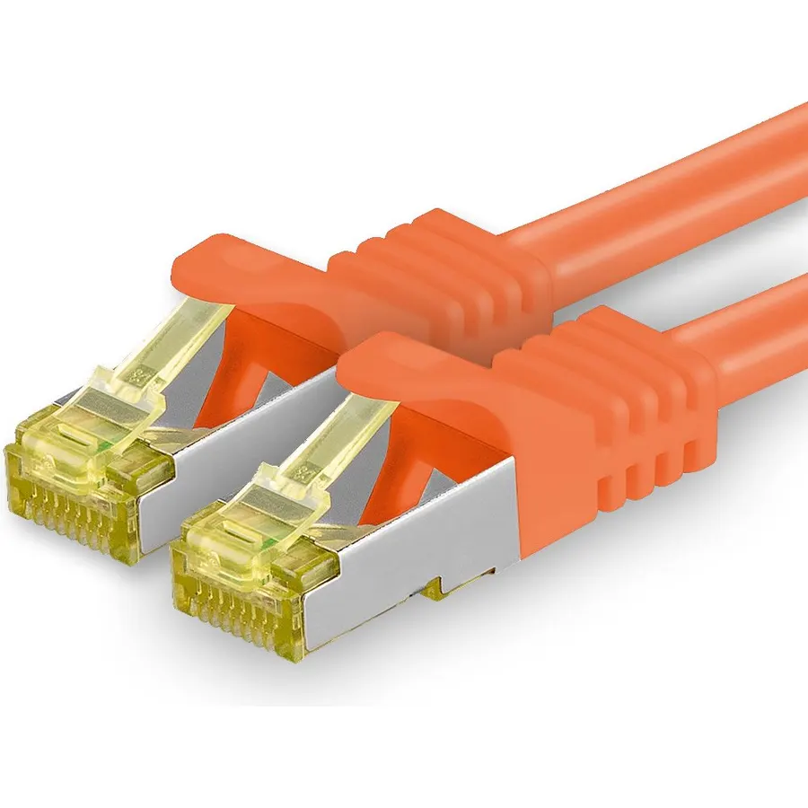 Cat.7 Patch Cable Set S/FTP (PiMF) Ethernet LAN Network Cables 10 Gigabit/s High Speed 600 MHz with Locking Protection Halogen-Free (LSZH) Orange - 1 Piece 5m