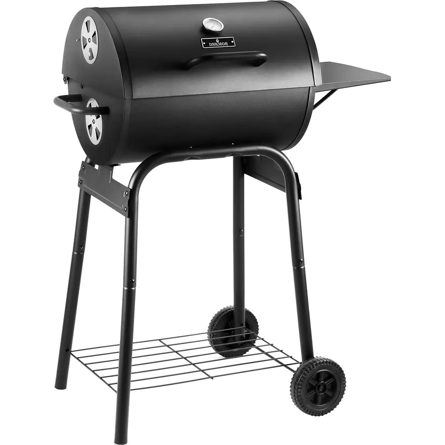 Charcoal Grill with Side Table,Barrel BBQ Grill 500 Sq In Cooking Area