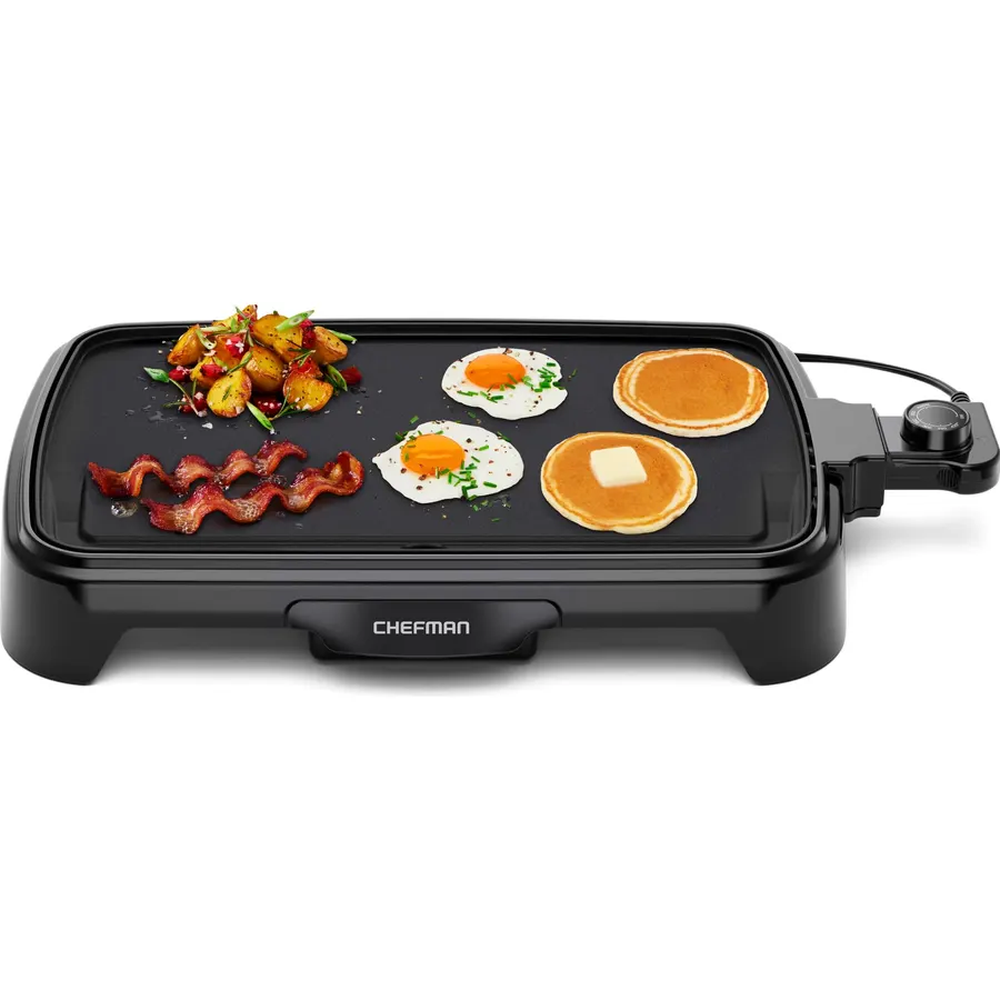 Chefman Electric Griddle with Removable Temperature Control, Immersible Flat Top Grill, Burger, Eggs, Pancake Griddle, Nonstick Easy Clean Cooking Surface, Slide Out Drip Tray, 10 x 16 Inch
