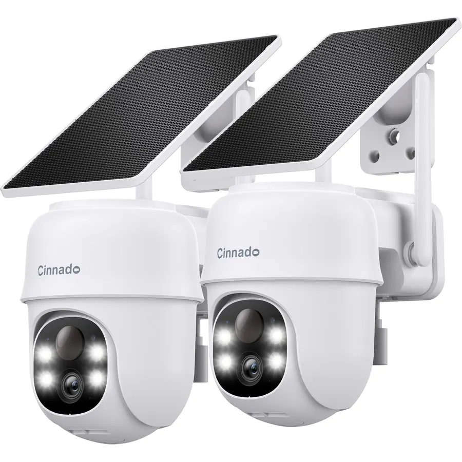 Cinnado 2K Solar Wireless Outdoor Cameras for Home Security White B6 2Pack