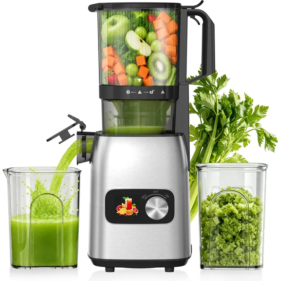 Cold Press Juicer - Juicer Machines with 4.3" Wide Feed Chute, 34oz Slow Masticating Juicer for Fruits and Vegetables, 99% High Juice Yield, Reverse Function, Dishwasher Safe