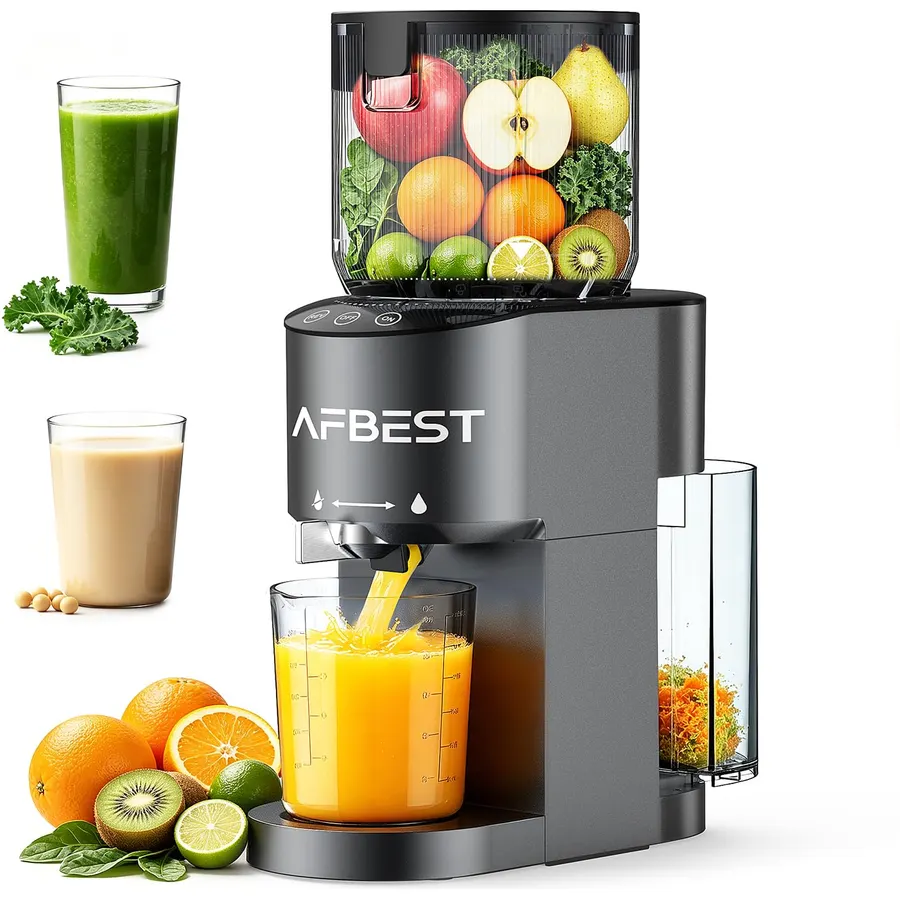 Cold Press Juicer with 5.8" Large Chute, 2-in-1 Masticating Slow Juicer for Whole Fruits Vegetables & Nut Milk, High Juice Yield 99%, Easy to Clean, Premium Gray