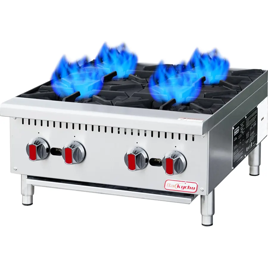 VEVOR Commercial Gas Stove with 6 Burners, Propane and Natural Gas Countertop Cooking Stove Range, Stainless Steel Gas Hot Plate, Commercial Cooking Equipment for Restaurant, 168,000 BTU