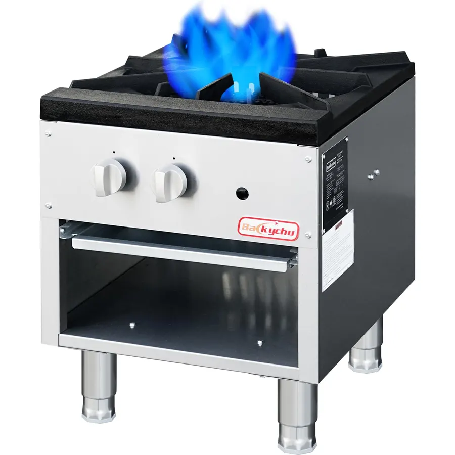 Commercial Gas Stove with Cabinet, 80,000 BTU Single Burner Stove Range, 18" Countertop Cooking Stockpot Range for Restaurant, kitchens & school, Stainless Steel Gas Hot Plate