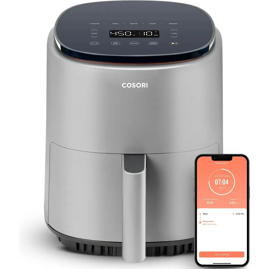 Cosori Air Fryer 4 Qt, 7 Cooking Functions Airfryer, 150+ Recipes on Free App, 97% less fat Freidora de Aire, Dishwasher-safe, Designed for 1-3 People, Lite 4.0-Quart, Smart, Light Gray