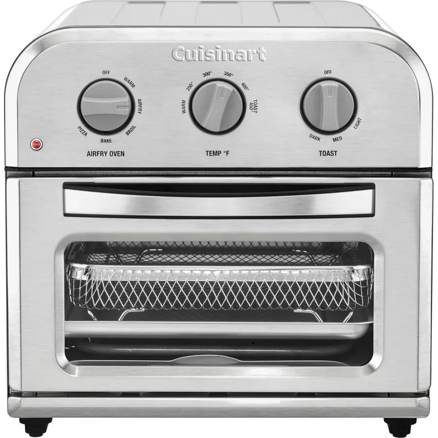 Cuisinart Compact Air Fryer Toaster Oven, Stainless Steel Fryer with 6-in-1 Functions, Adjustable Temperature, Includes Oven Rack, Baking Pan and Air Fry Basket, TOA-26