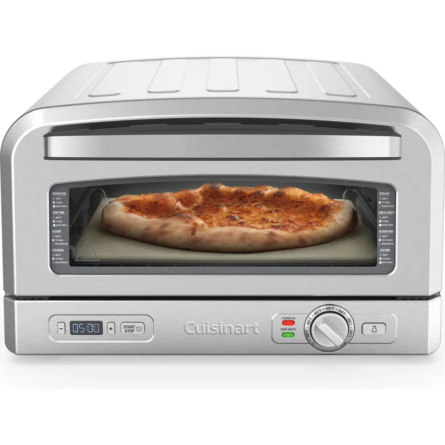 Cuisinart Indoor Pizza Oven, Bakes 12" Pizzas in Minutes, Countertop Electric Pizza Oven Heats up to 700°F, Large Viewing Window, Interior Light, Includes 12.5" Pizza Stone, CPZ-120, Stainless Steel