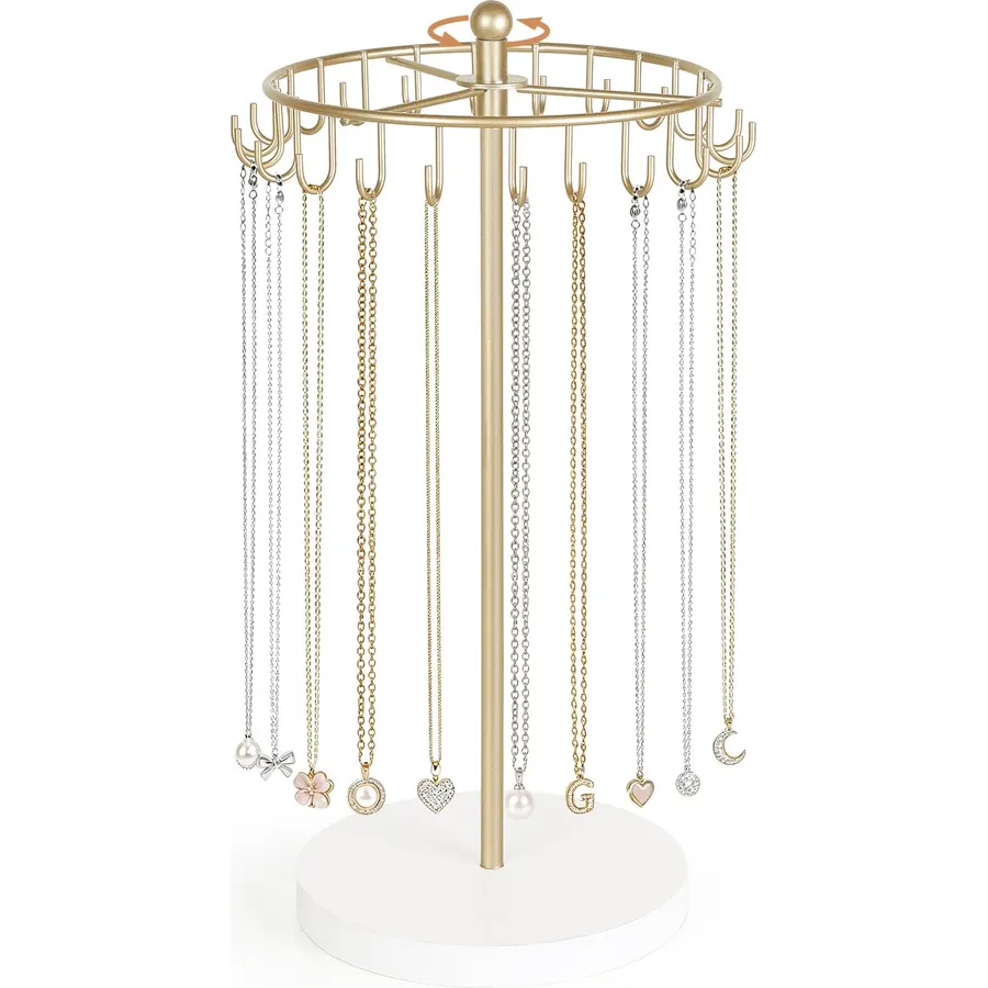 Dahey Rotating Necklace Holder, Metal Jewelry Display Stand with 22 Hooks