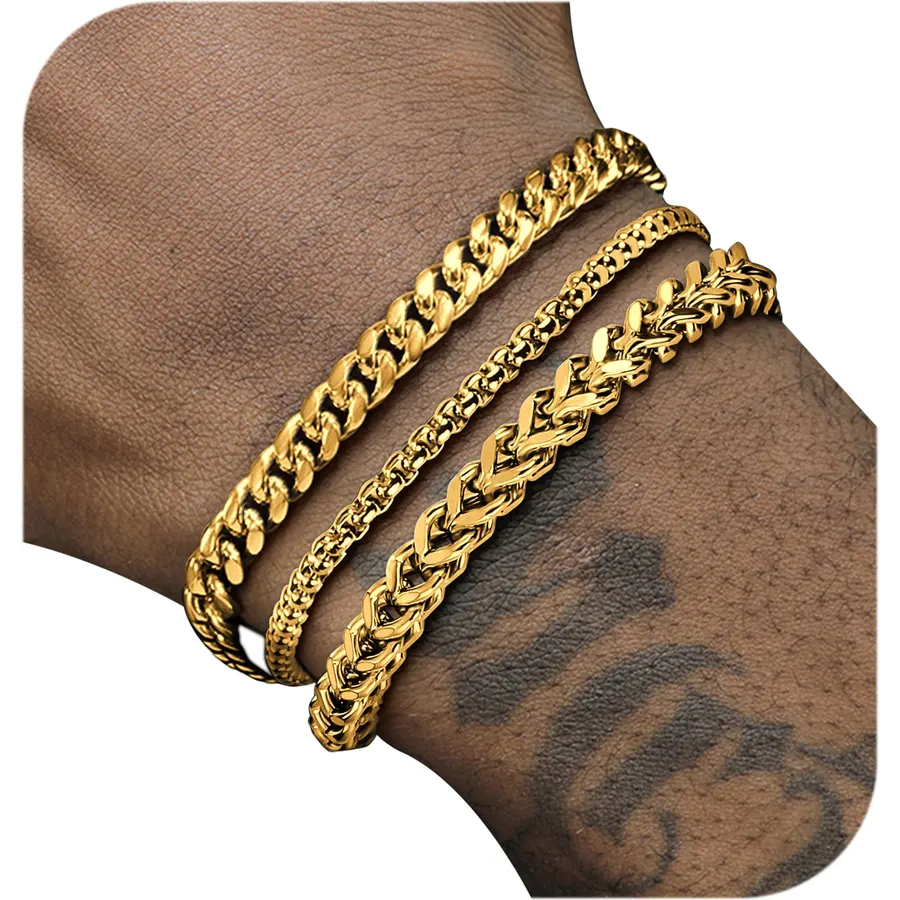 DAYANEY Mens Bracelet Waterproof Silver and Gold Bracelet for Mens Jewelry