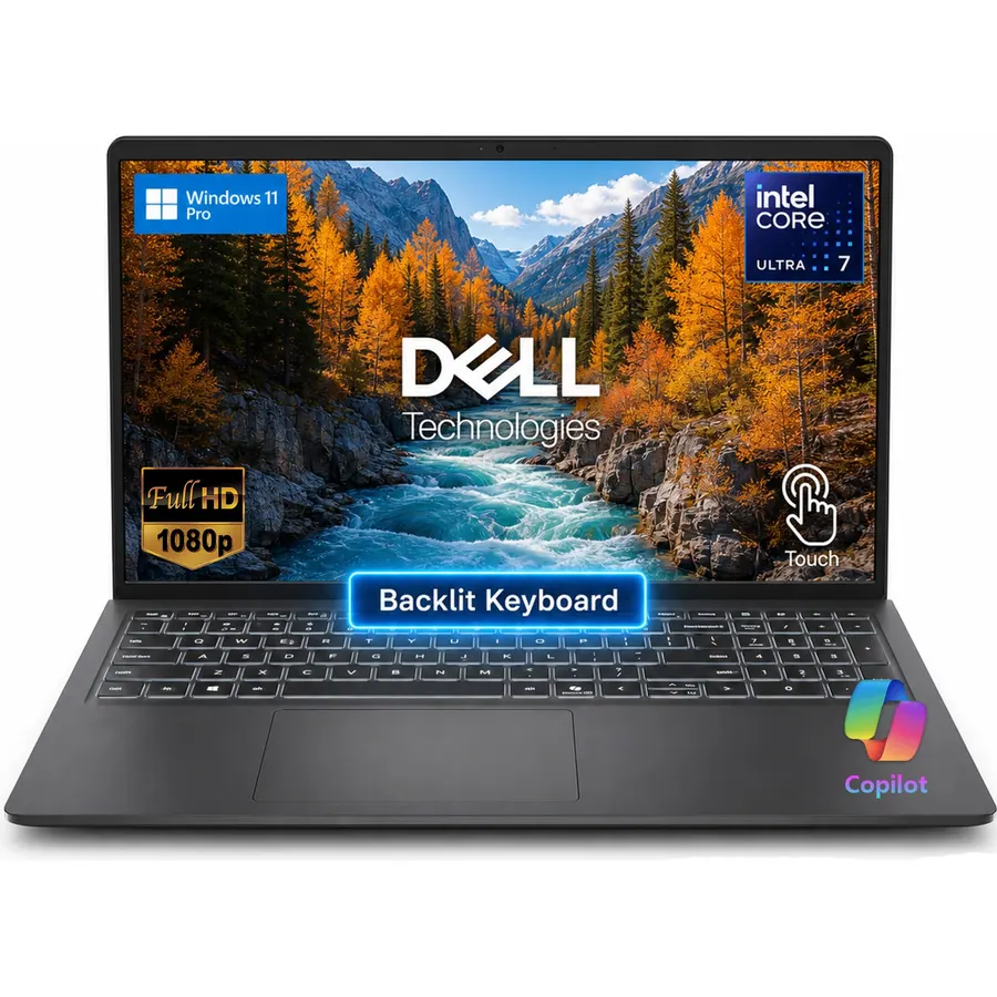 Dell 15.6 Touchscreen Laptop, Intel 12 Core Ultra 7 255U, 32GB RAM,1TB SSD