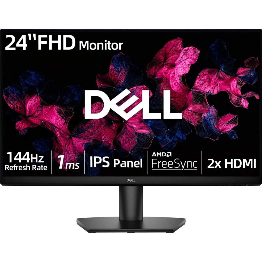 Dell 24" Full HD Monitor, IPS Computer Display, 144Hz Refresh Rate, 1ms MPRT, AMD FreeSync for Smooth Gaming, Dual HDMI, Tilt Adjustable, VESA Mountable, for Home Office