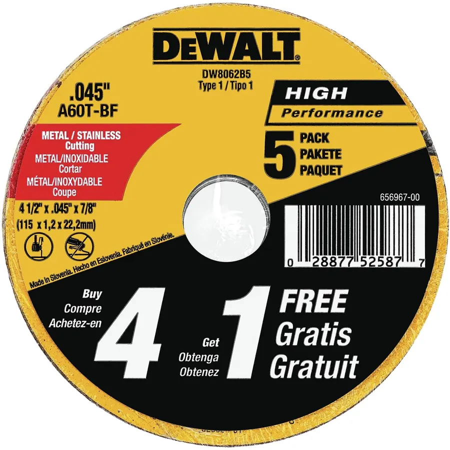 DEWALT 4 1/2 Cut Off Wheel, Angle Grinder Cutting Disc, 5 Pack