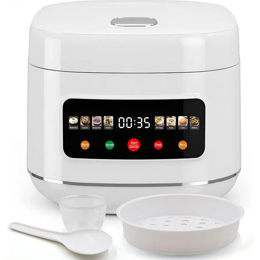 5L Rice Cooker with 8 Functions & Auto Keep Warm, 8-Cup Uncooked / 16-Cup Cooked,Non-Stick Inner Pot and Steamer Basket, 24 Hour Delay Timer