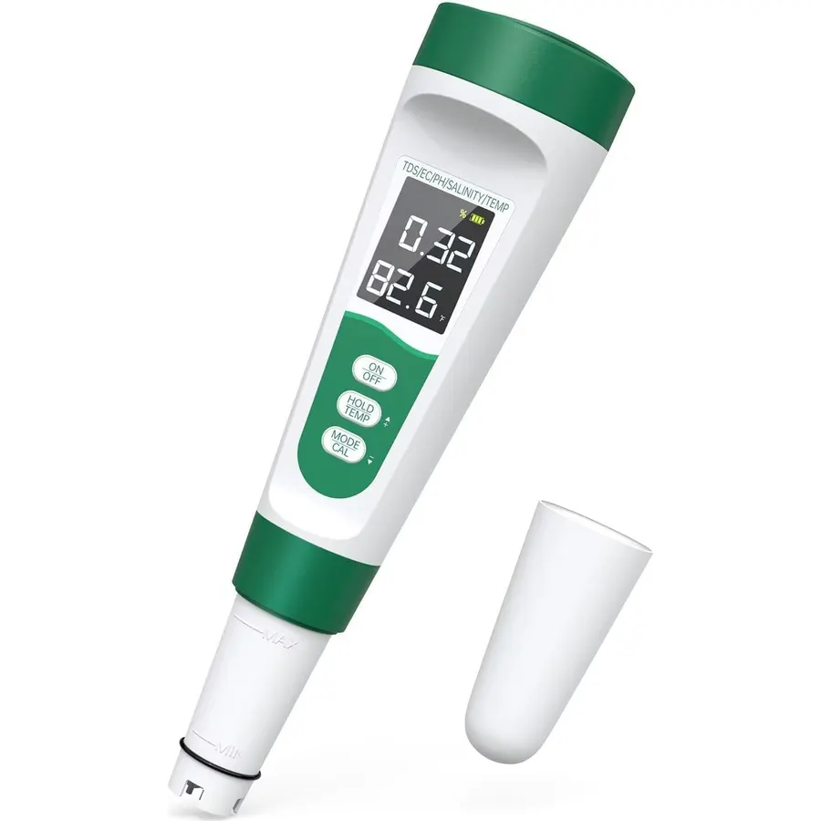 Pool Salt Tester & PH Meter - 5-in-1 Digital TDS Meter for Salinity PH Temp and EC, 0.01 High Accuracy, Swimming Pool, Hydroponics, Aquarium, Hot Tub, PPM Meter for Pool, Drinking Water, Wine, Food