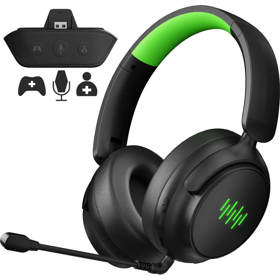 Dinosoo Wireless Bluetooth Headset for Gaming, 3D Surround Sound, Game/Chat Balance, Mic Mute, Foldable Design, Long Battery Life – Works with Xbox One/Series X/S, PS5, PC, Mac, NS