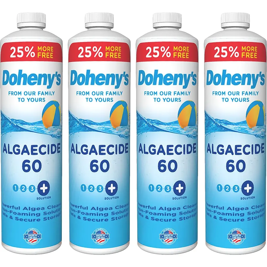 Doheny's Algaecide 60 | Pro-Grade, Metal-Free & Non-Foaming | Prevents All Algae Types | No Stains or Clouding | Safe for Salt, Chlorine & Bromine Pools | Treats 160,000 Gallons | 4 x 40oz (160oz)