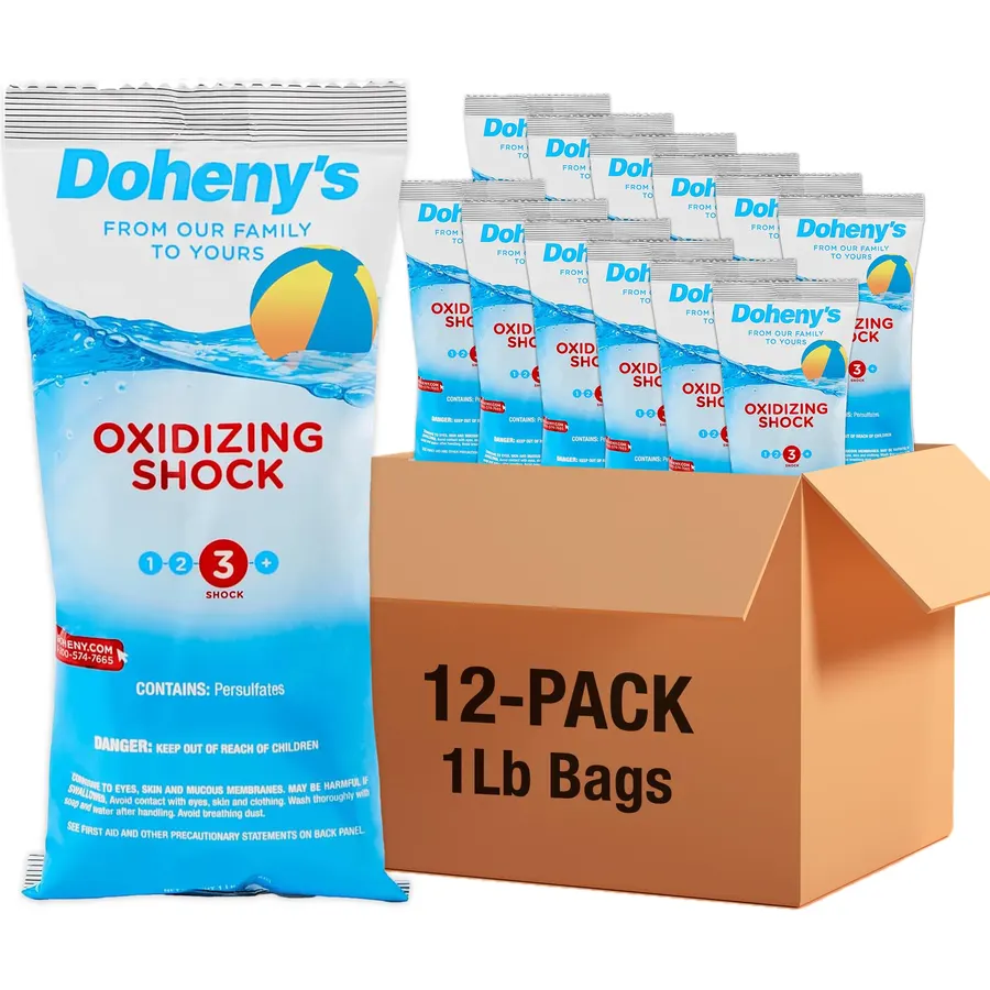 Doheny's Chlorine-Free Oxidizing Shock | Fast-Dissolving | Removes Chloramines & Boosts Free Chlorine | Safe to Swim 15 Minutes After Application | 12 x 1lb Bags (12lb Total)