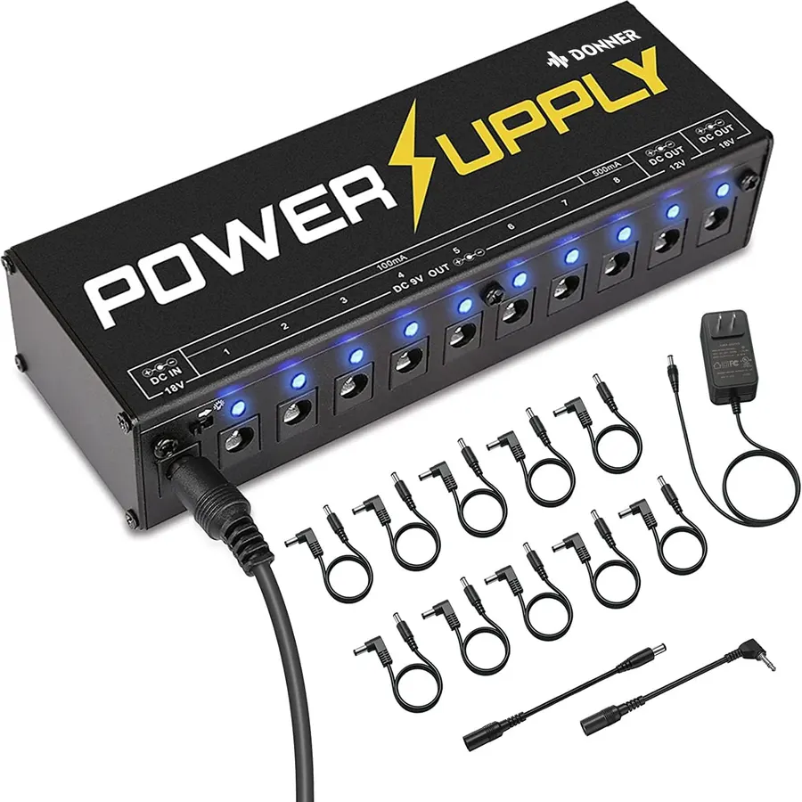 LEKATO Guitar Pedal Power Supply, True Isolated Pedal Power Supply with 10 Ports, USB Port, Short Circuit Protection, Guitar Pedal Power DC Output 9V 12V 18V for Effect Pedal
