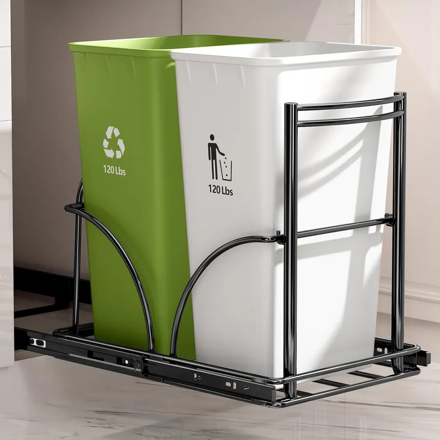 Dual Trash Can Pull Out Under Kitchen Sink Counter, NO CAN, Slider