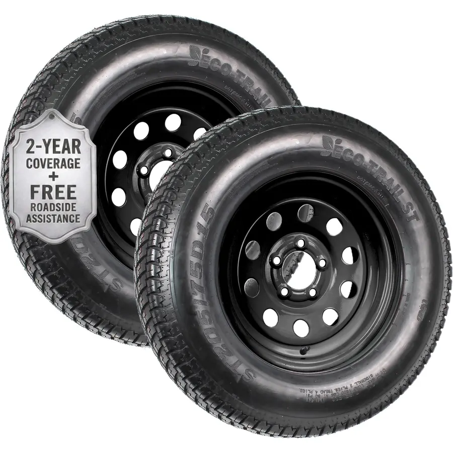 eCustomrim 2-Pack Trailer Radial Tire Rim Assembly ST205/75R14 Black 5 Lug