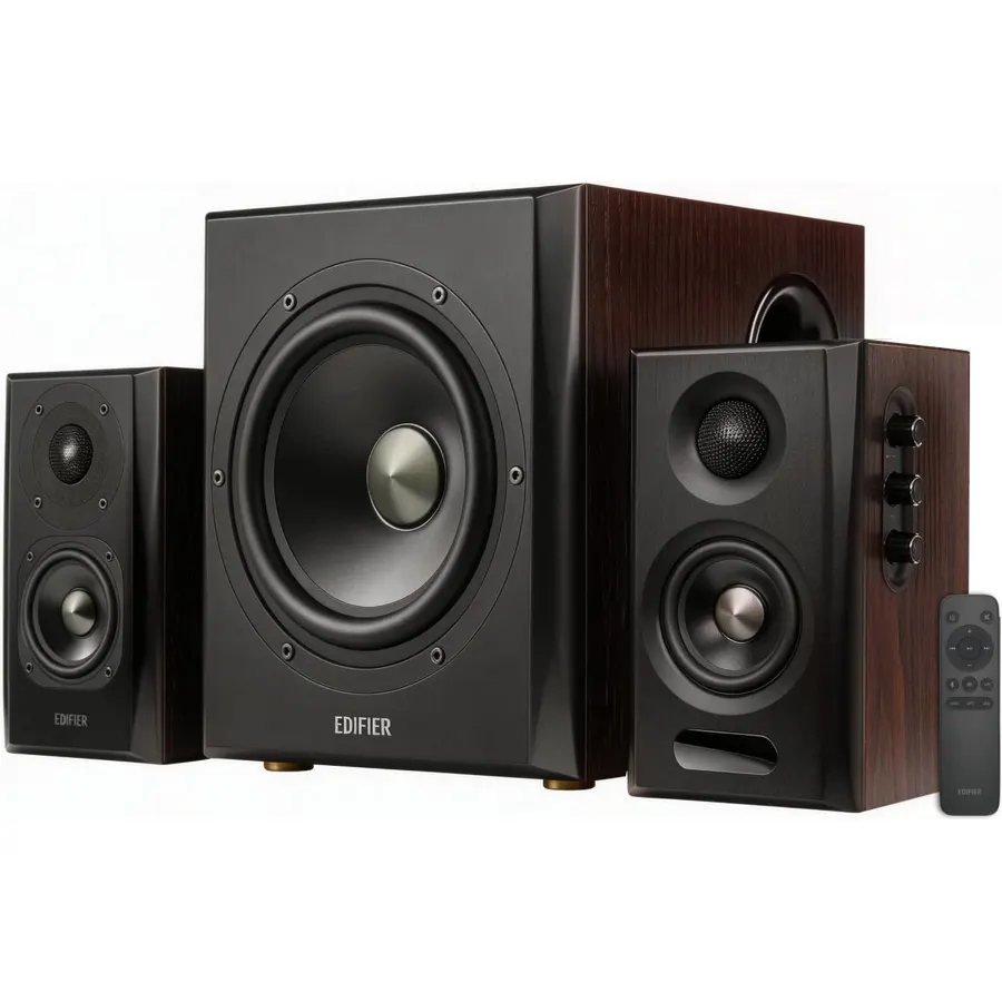 Edifier S355DB 2.1 Powered Bookshelf Speakers, 150W Hi-Res Audio, Walnut