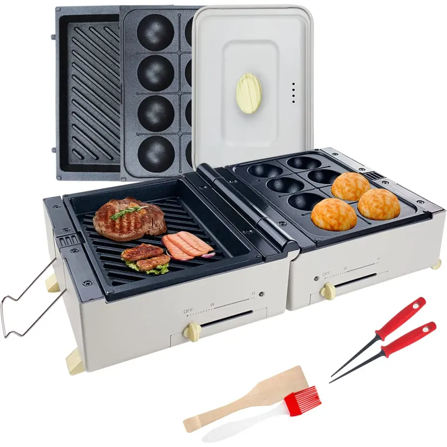 Electric Griddle Indoor Grill Multi Takoyaki Maker with 2 Sets Interchangeable Baking Pans Nonstick Cake Pop Maker Octopus Ball Steak Maker Machine 600W