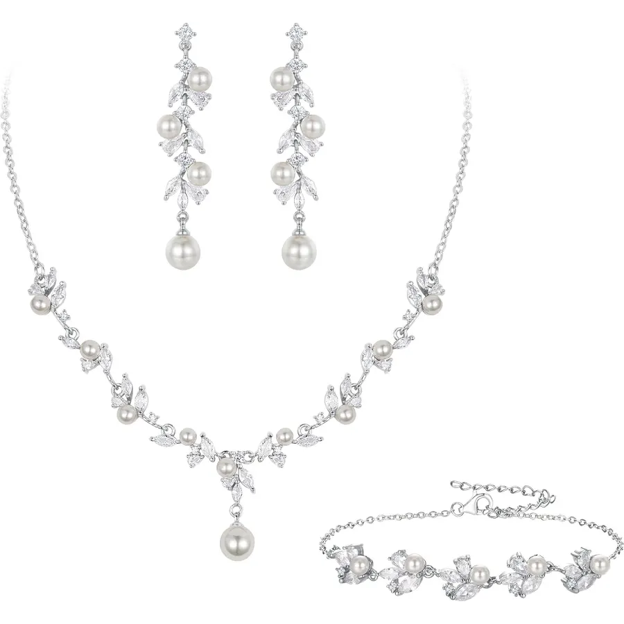 EleQueen Women's Simulated Pearl Wedding Jewelry Set for Brides