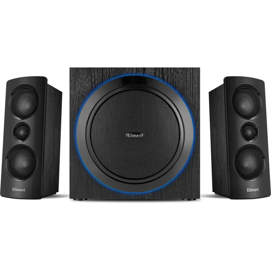 Elimavi 2.1 Computer Speaker System, 6.5" Subwoofer, 120W RMS, Black