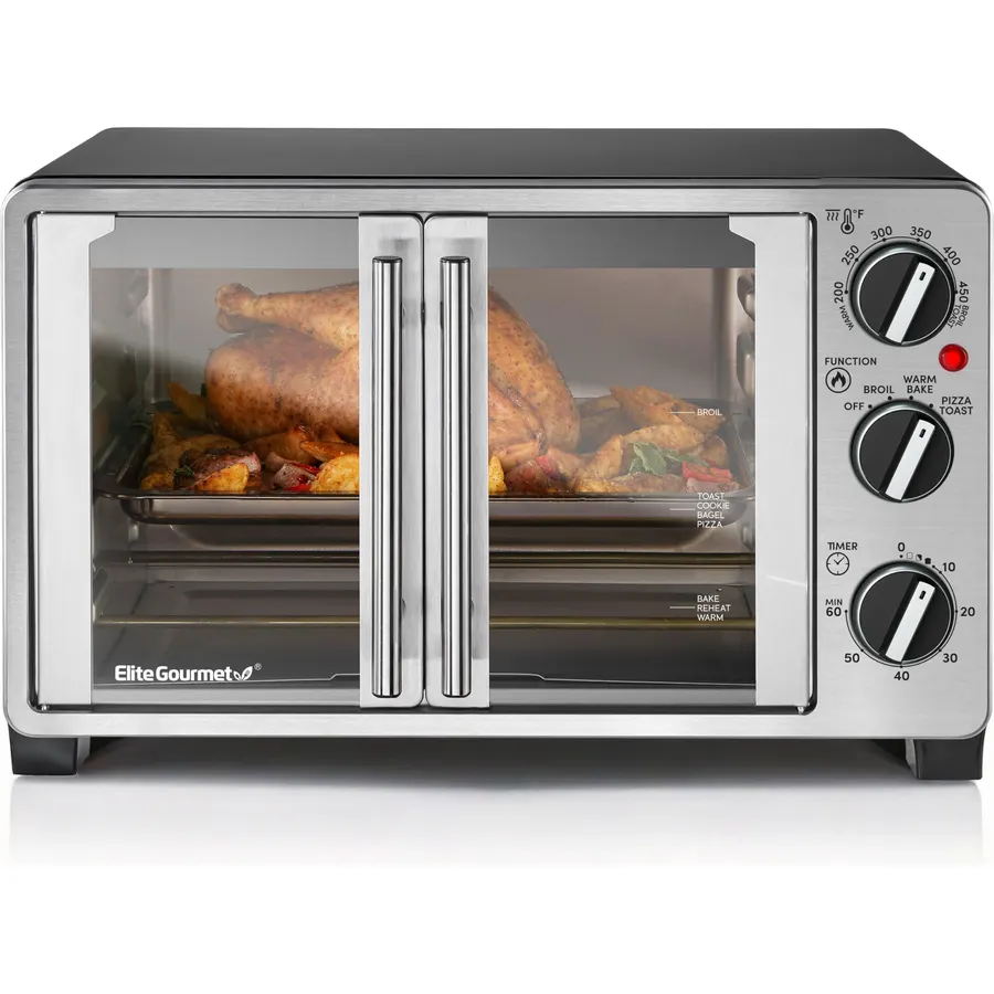Elite Gourmet ETO2530M Double French Door Oven, 25L, 12" Pizza, SS/Black